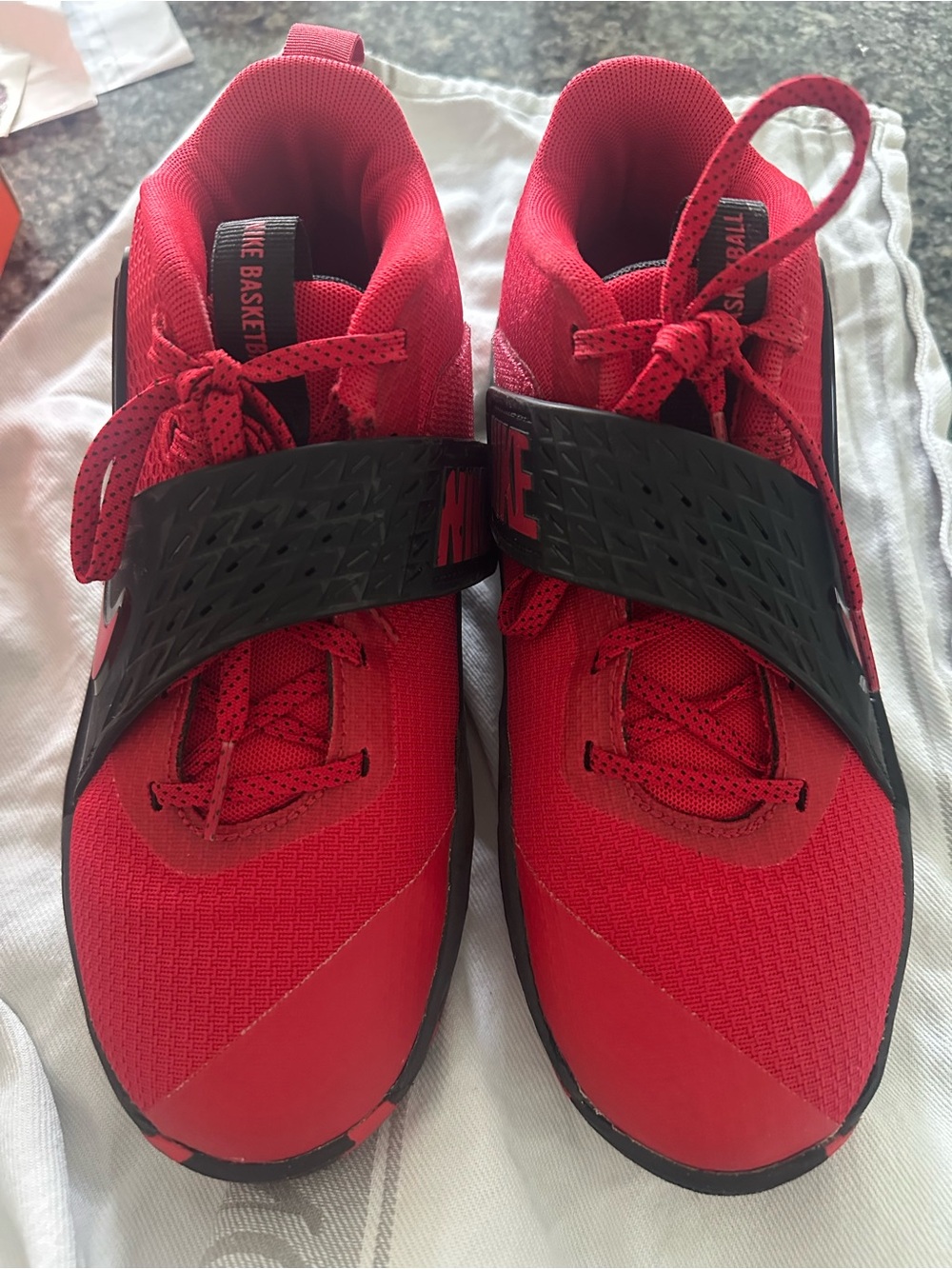 Nike Kids Red and Black Strap Basketball Sneakers